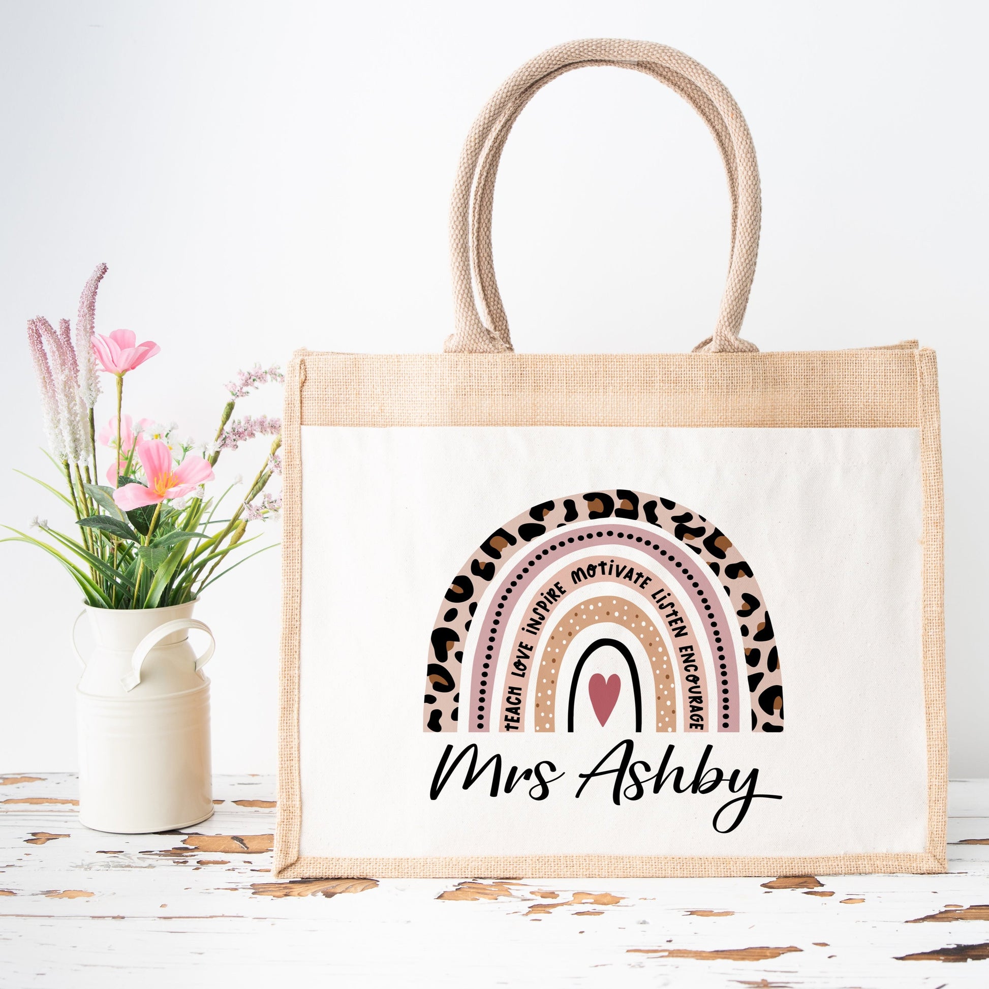 Personalised Teacher Rainbow Jute Bag