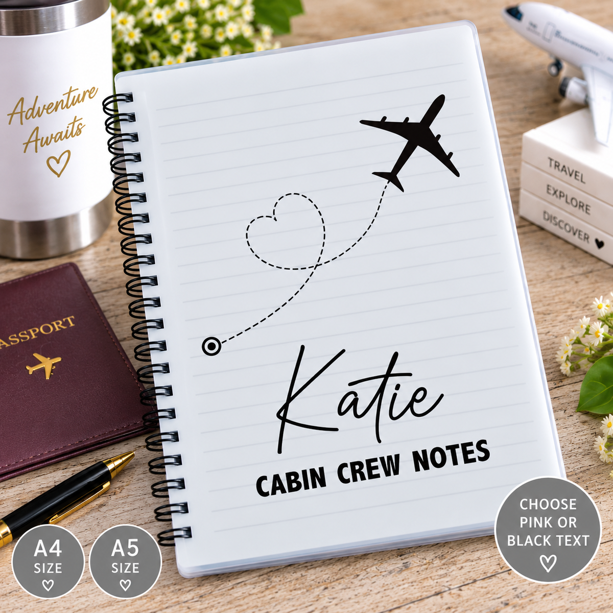 Personalised Silhouette Cabin Crew Notebook – A4 or A5