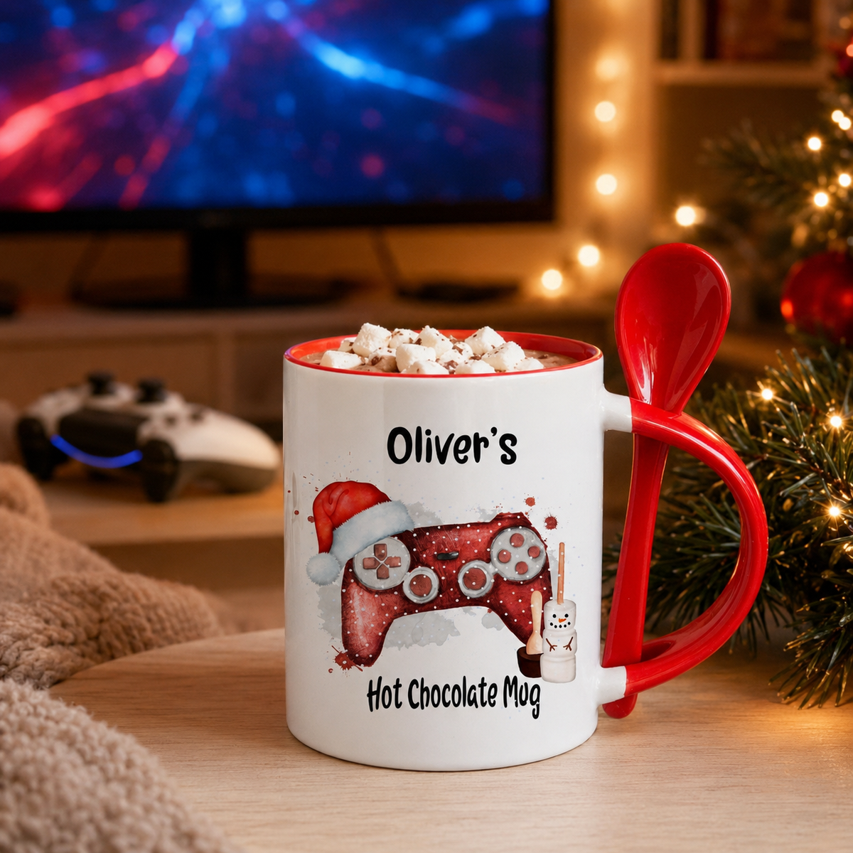 Personalised Christmas Gaming Mug with Spoon – 11 oz