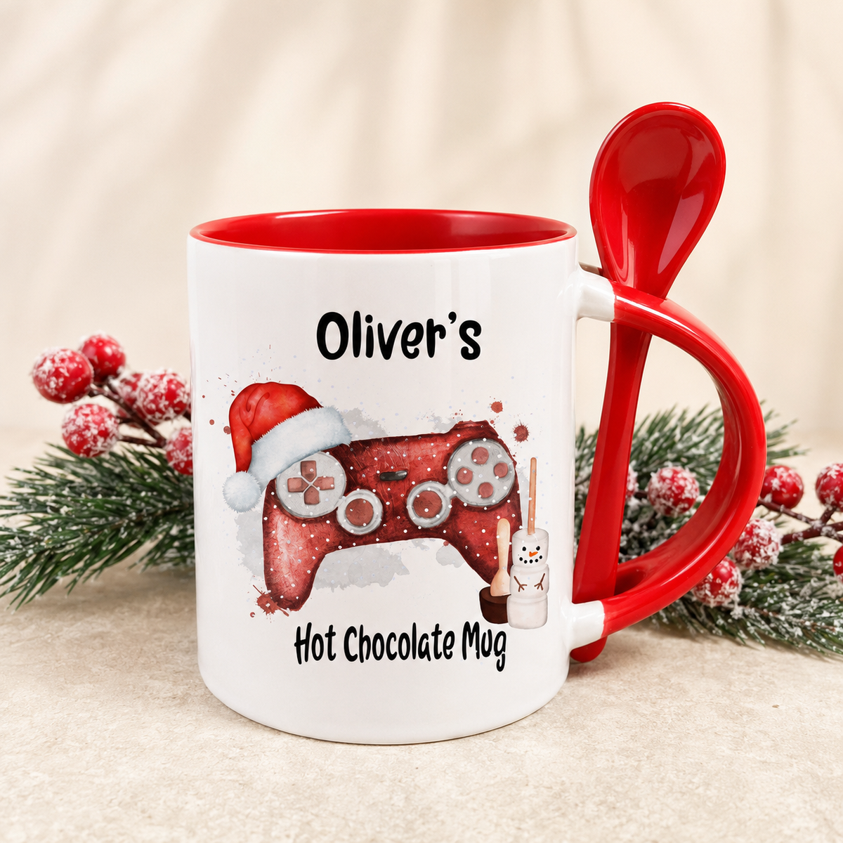 Christmas gaming mug with spoon