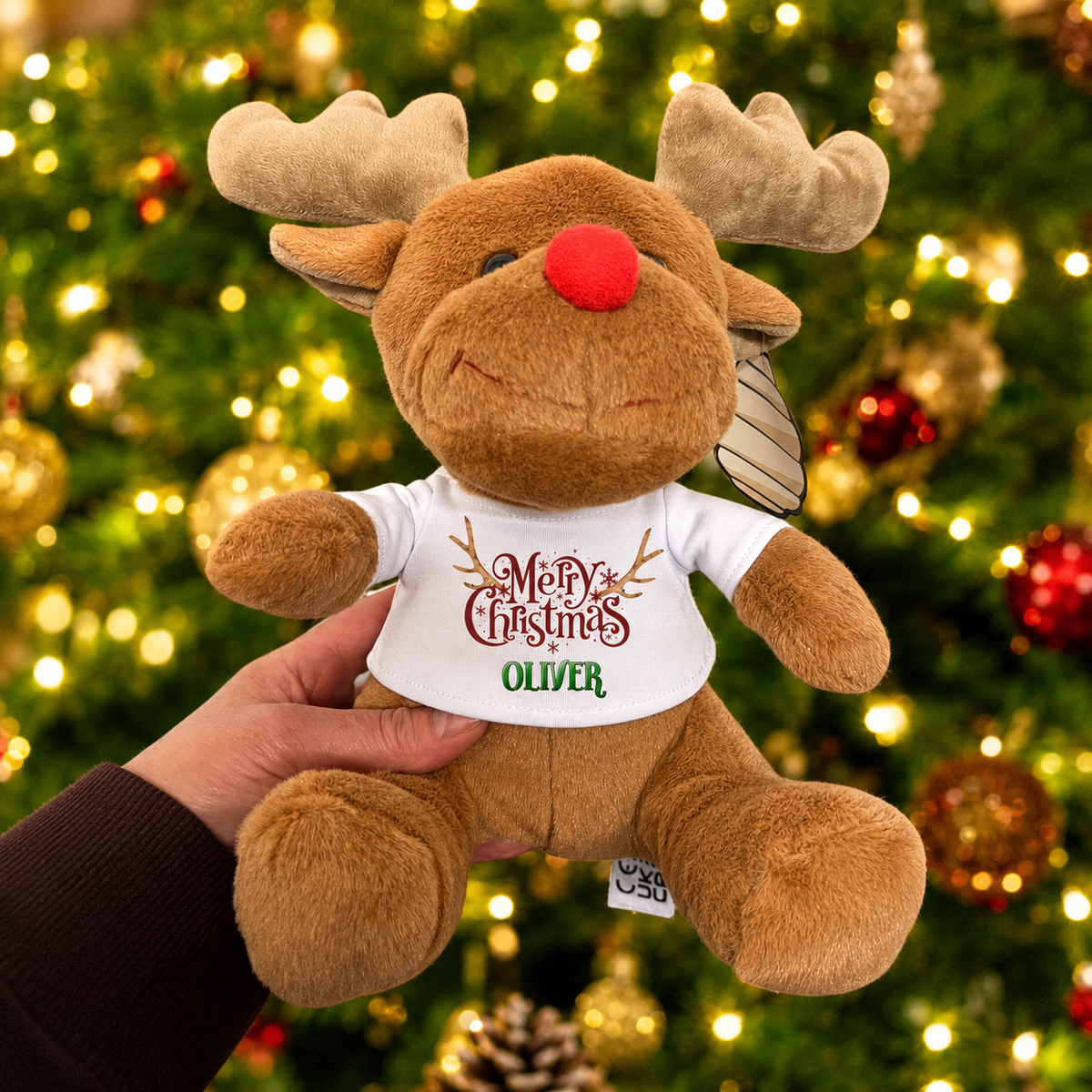 Personalised Merry Christmas reindeer soft toy
