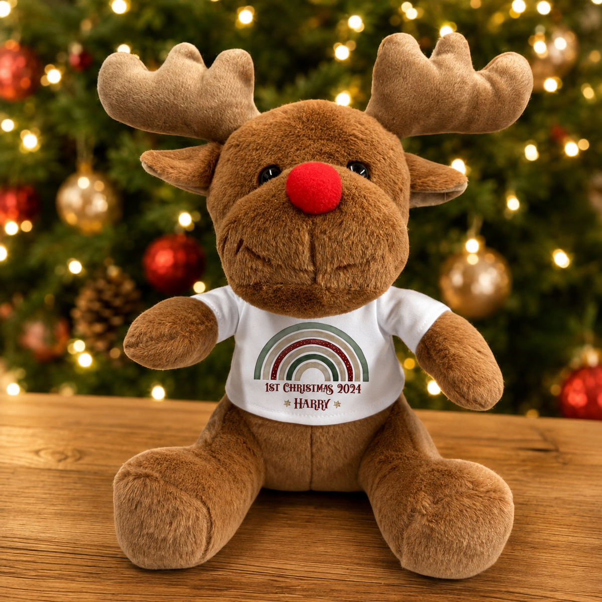 Personalised Christmas reindeer soft toy hand-held
