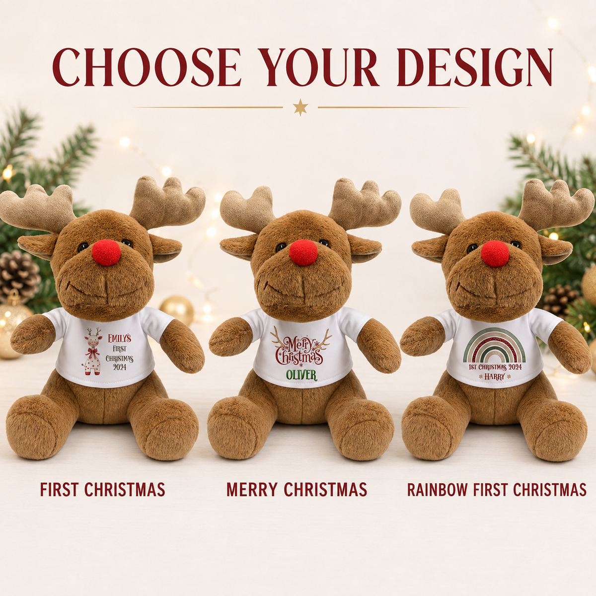 Personalised First Christmas Reindeer Soft Toy