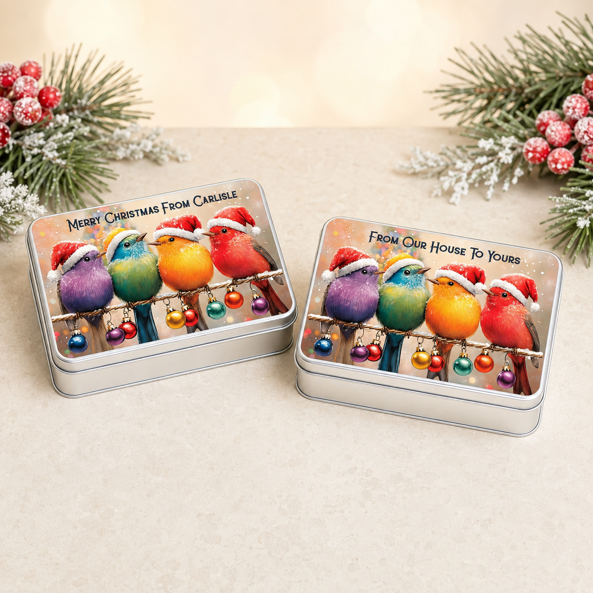 Personalised Christmas treat tin open view