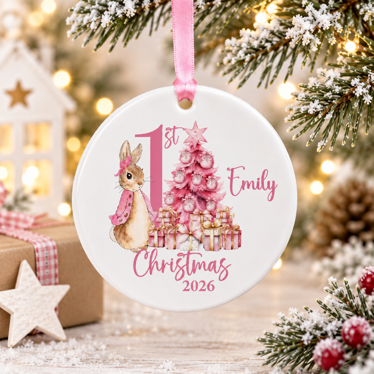 Personalised First Christmas Rabbit Bauble