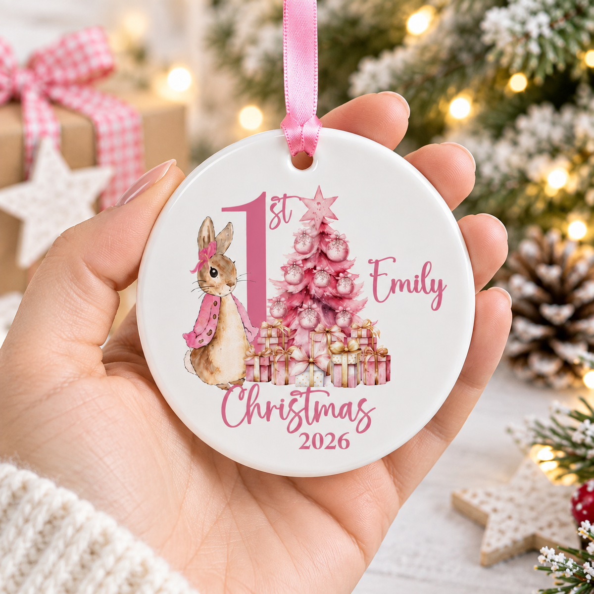 Personalised First Christmas Rabbit Bauble
