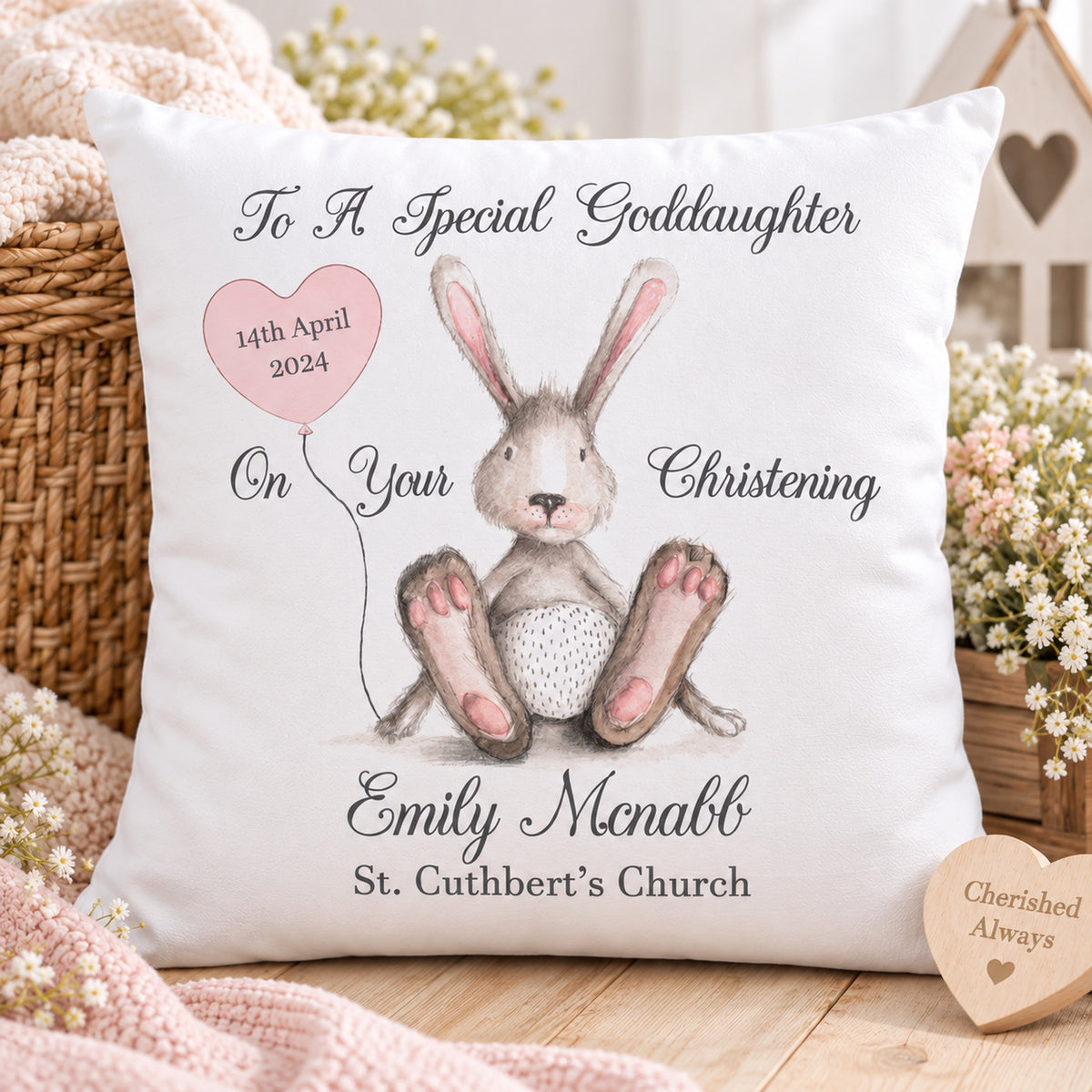 Personalised Goddaughter Christening Cushion – 40 cm