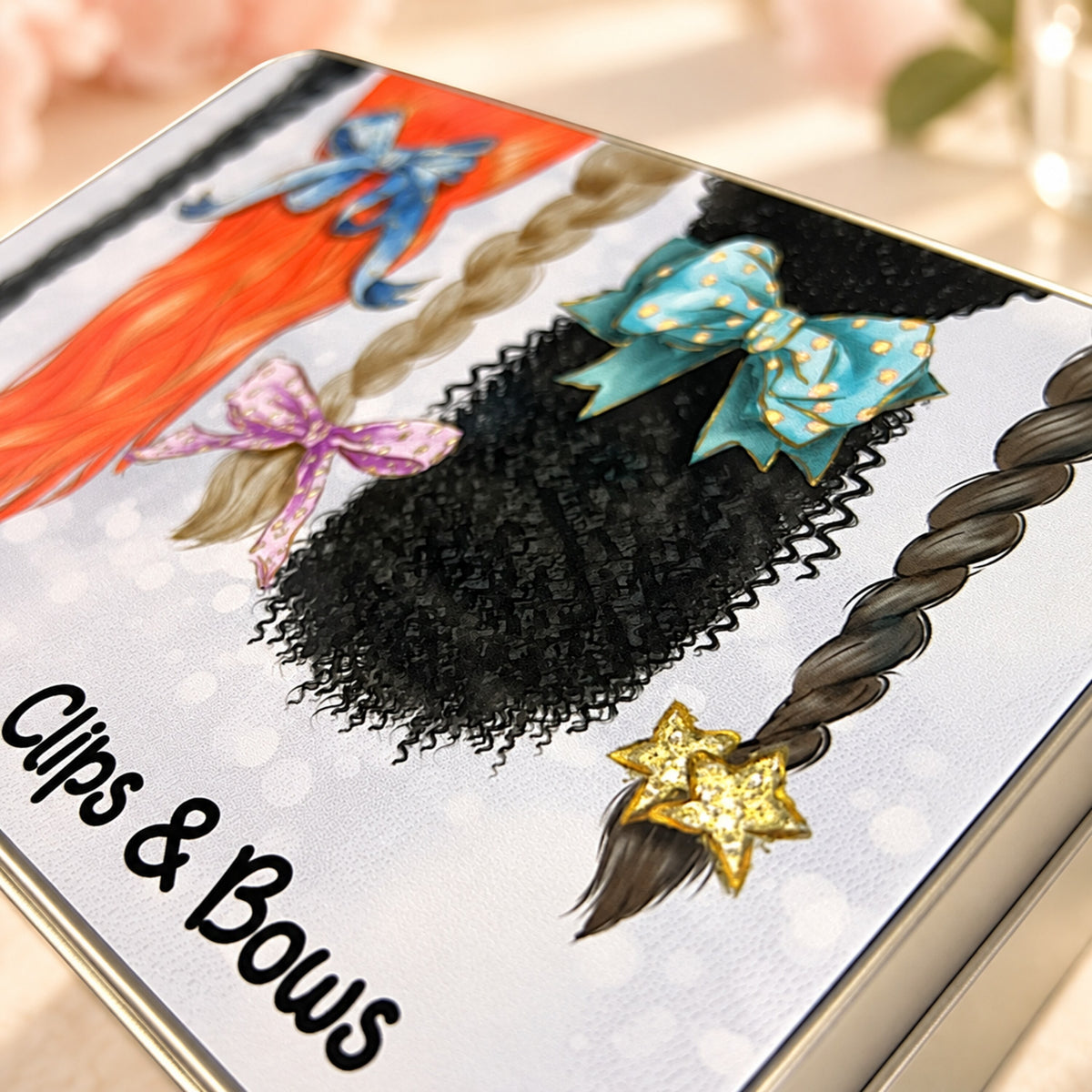 Hair accessory tin artwork detail