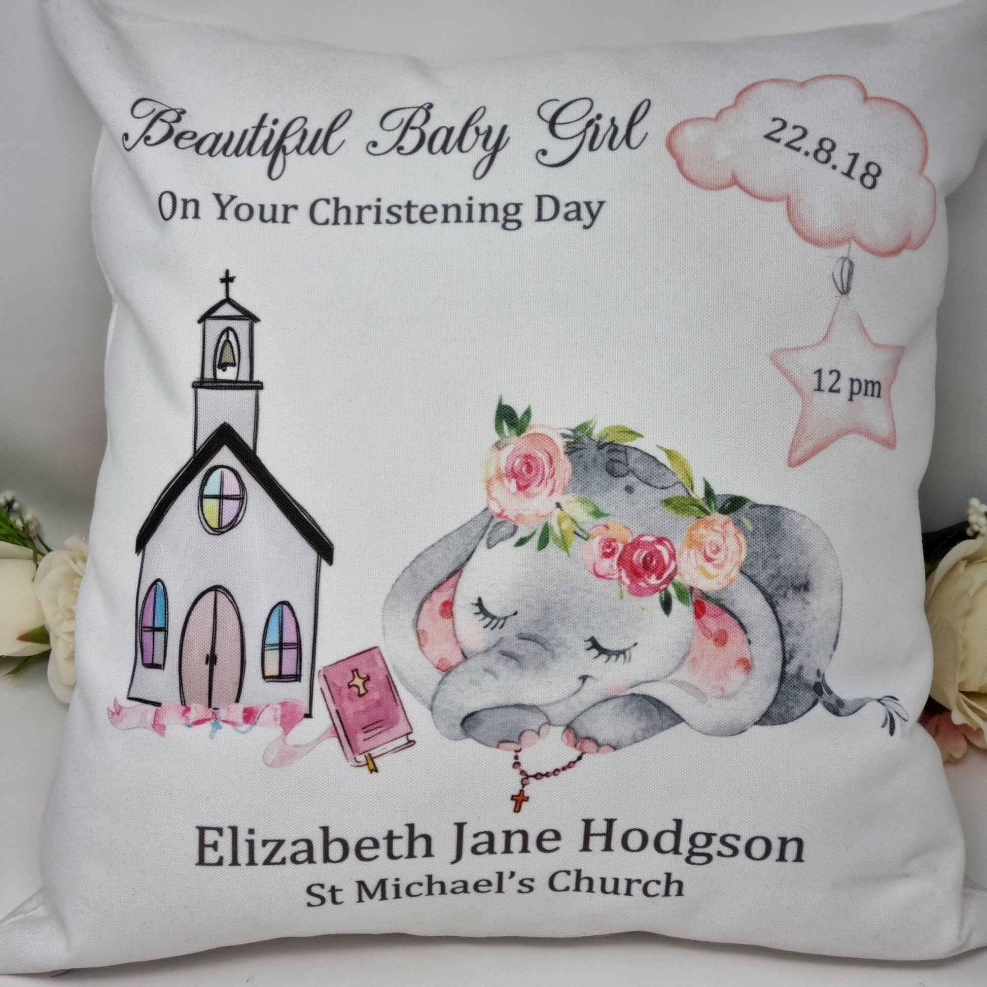 Personalised Elephant Boy/Girl Christening/Baptism Cushion