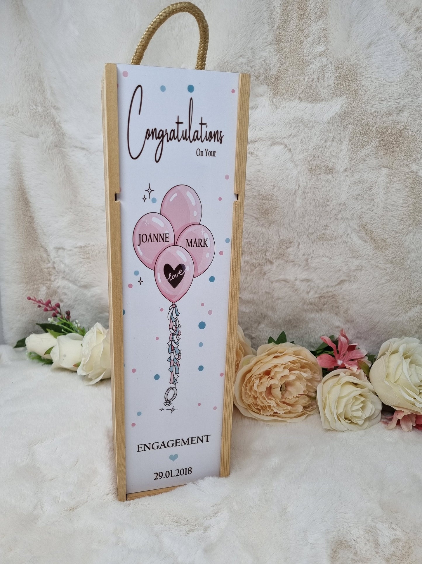 Engagement Wine Box, Wooden Wine Box, Engagement Gift Keepsake