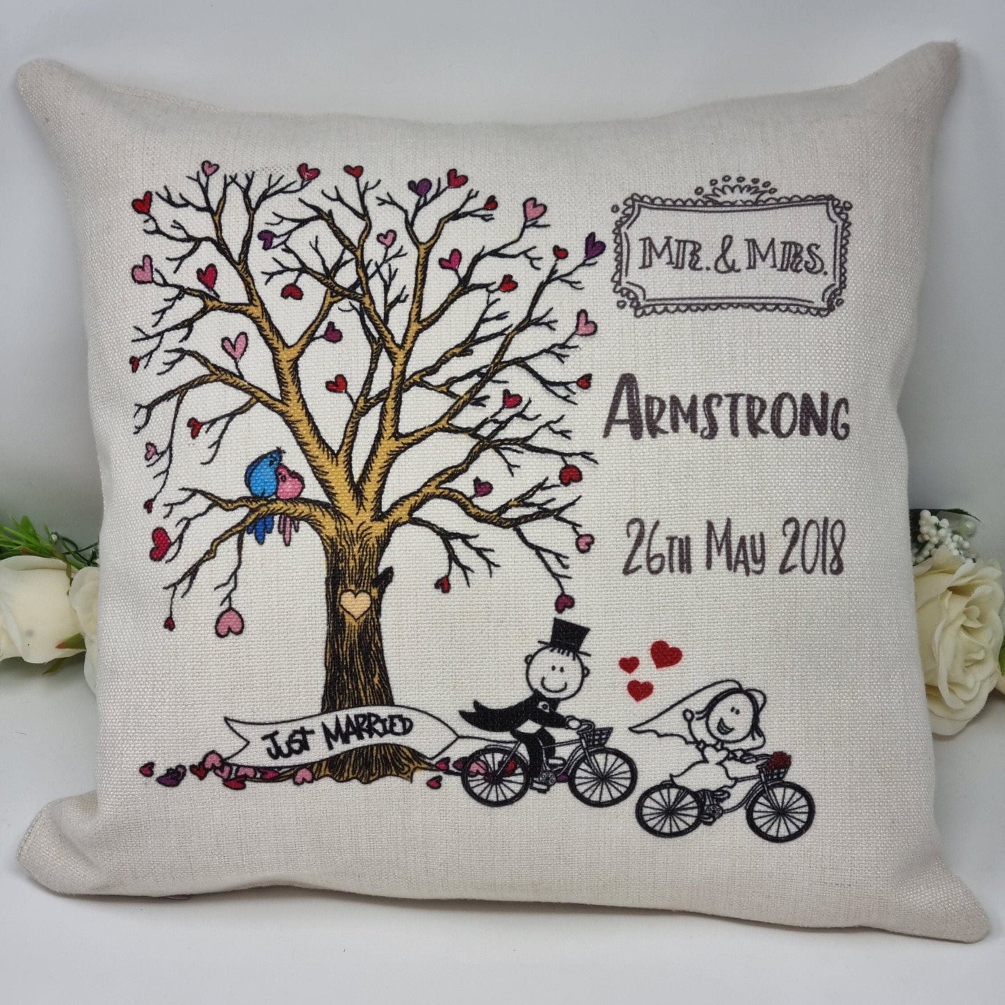 Personalised Wedding Cushion, Mr & Mrs Gift, Wedding Keepsake, Linen Cushion