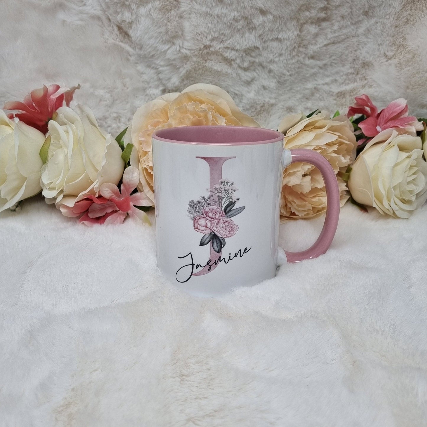 Personalised Initial Mug, Name Mug, Pink Mug, Gift For Friend, Mum, Grandma, Nana
