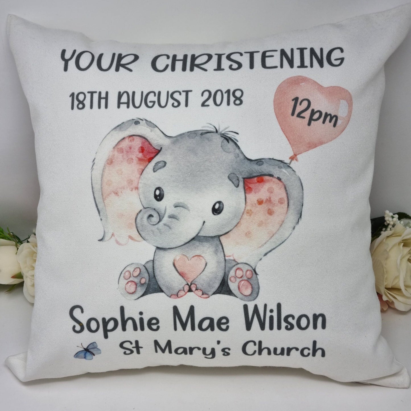 Personalised Elephant Christening Cushion, Keepsake Gift, Christening Keepsake, Elephant Keepsake