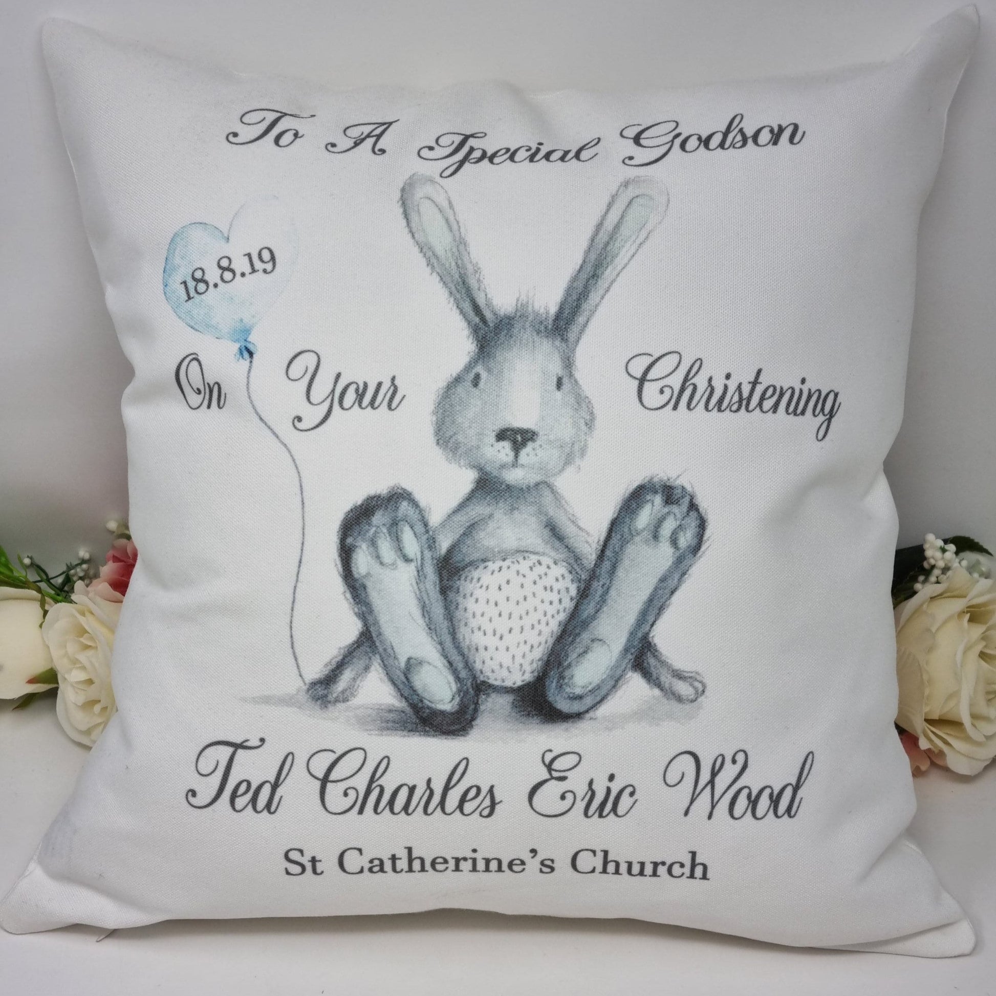 Personalised Godson/Grandson Christening Cushion