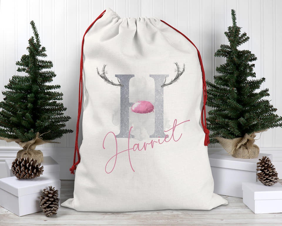 Large Luxury Personalised Christmas Sack With Name and Initial, Christmas Eve Sack, Santa Sack, Initial Sack, Linen Sack