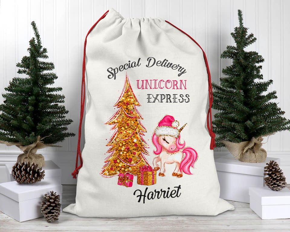 Large Luxury Unicorn Christmas Sack, Personalised Santa Sack, Christmas Unicorn, Personalised Christmas Sack