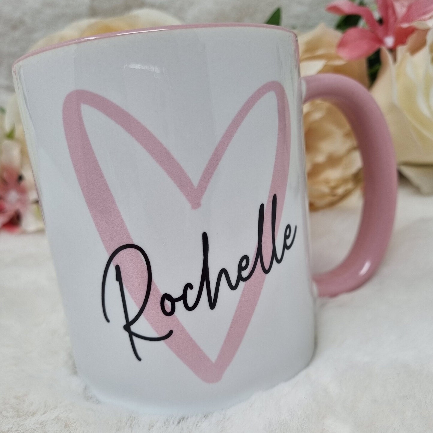 Personalised Name Mug, Personalised Pink Mug, Gift For Her, Heart Mug