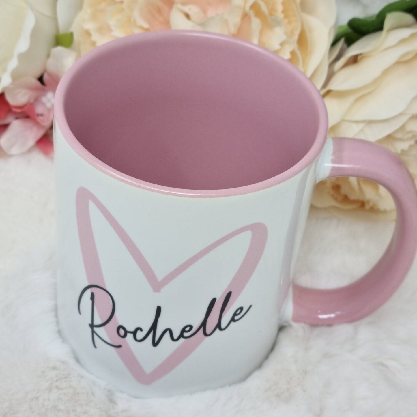 Personalised Name Mug, Personalised Pink Mug, Gift For Her, Heart Mug