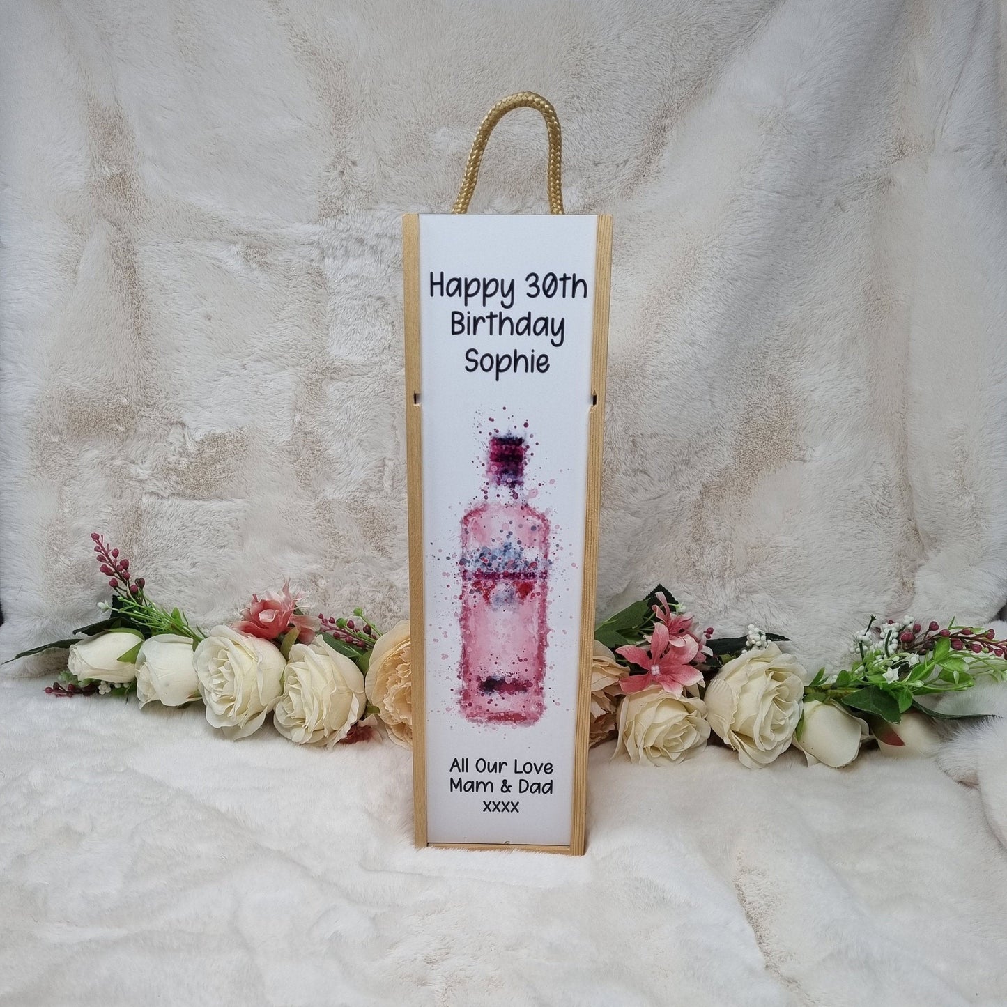 Pink Gin Wooden Wine Box, Custom Wine Box, Gin Birthday Gift