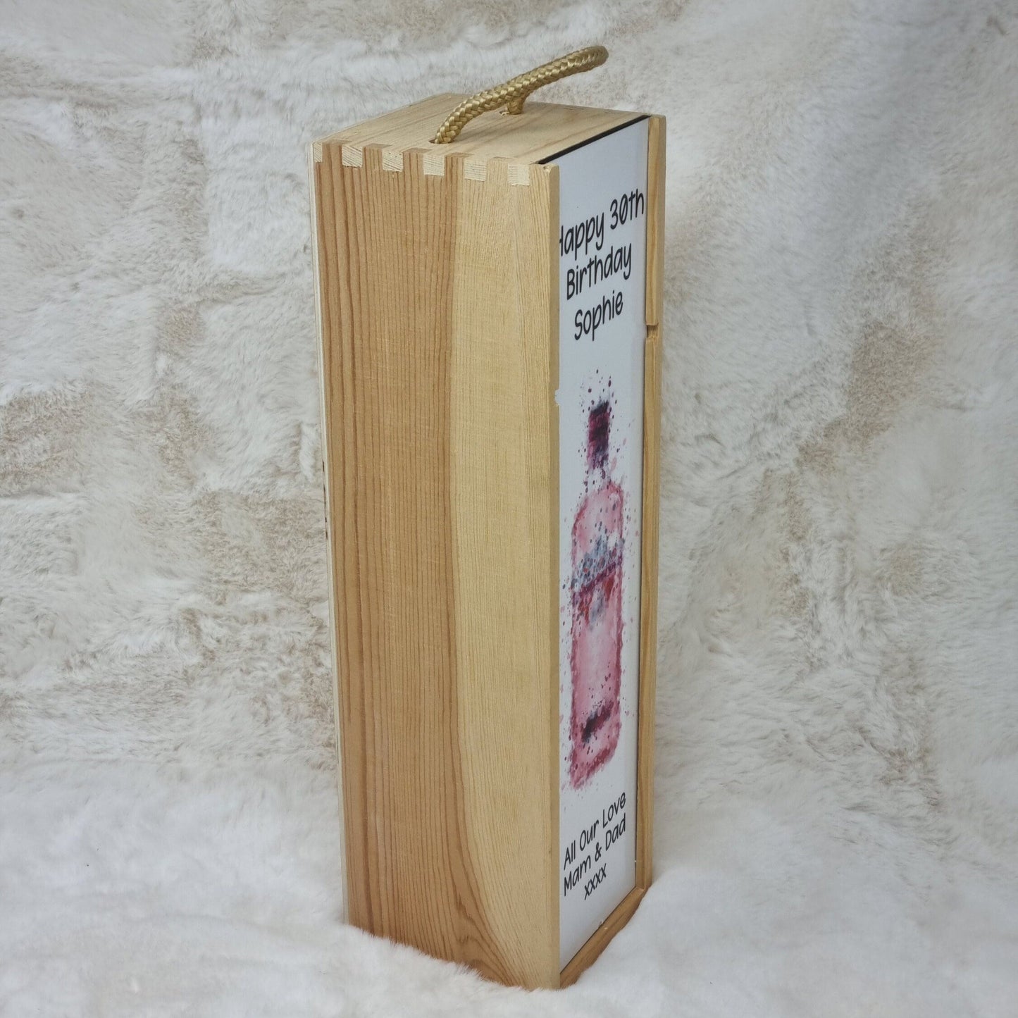 Pink Gin Wooden Wine Box, Custom Wine Box, Gin Birthday Gift