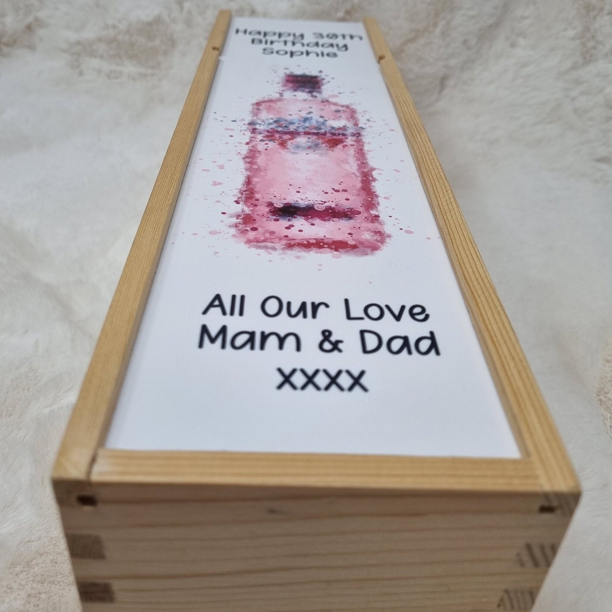 Personalised Pink Gin Wooden Wine Box