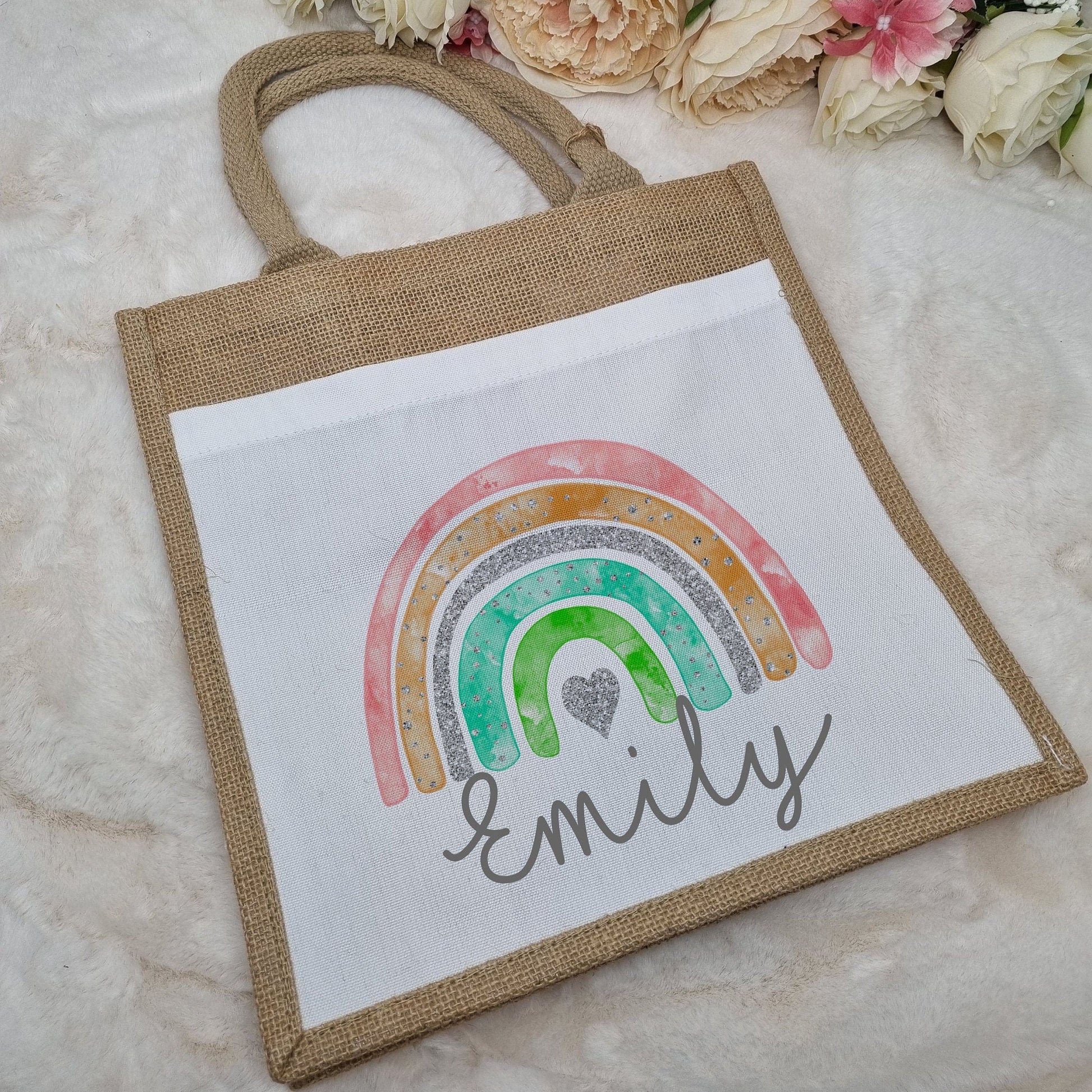 Personalised Pastel Rainbow Jute Bag