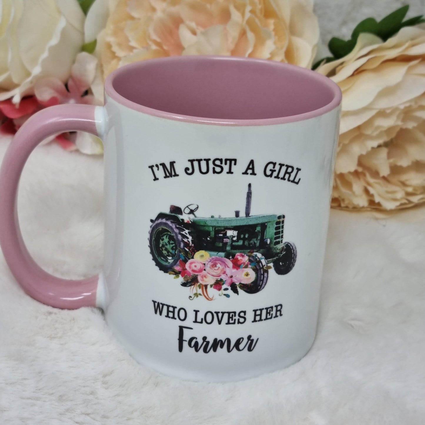 Personalised Farmers Girl Mug, Pink Farm Mug, Farmers Wife Gift
