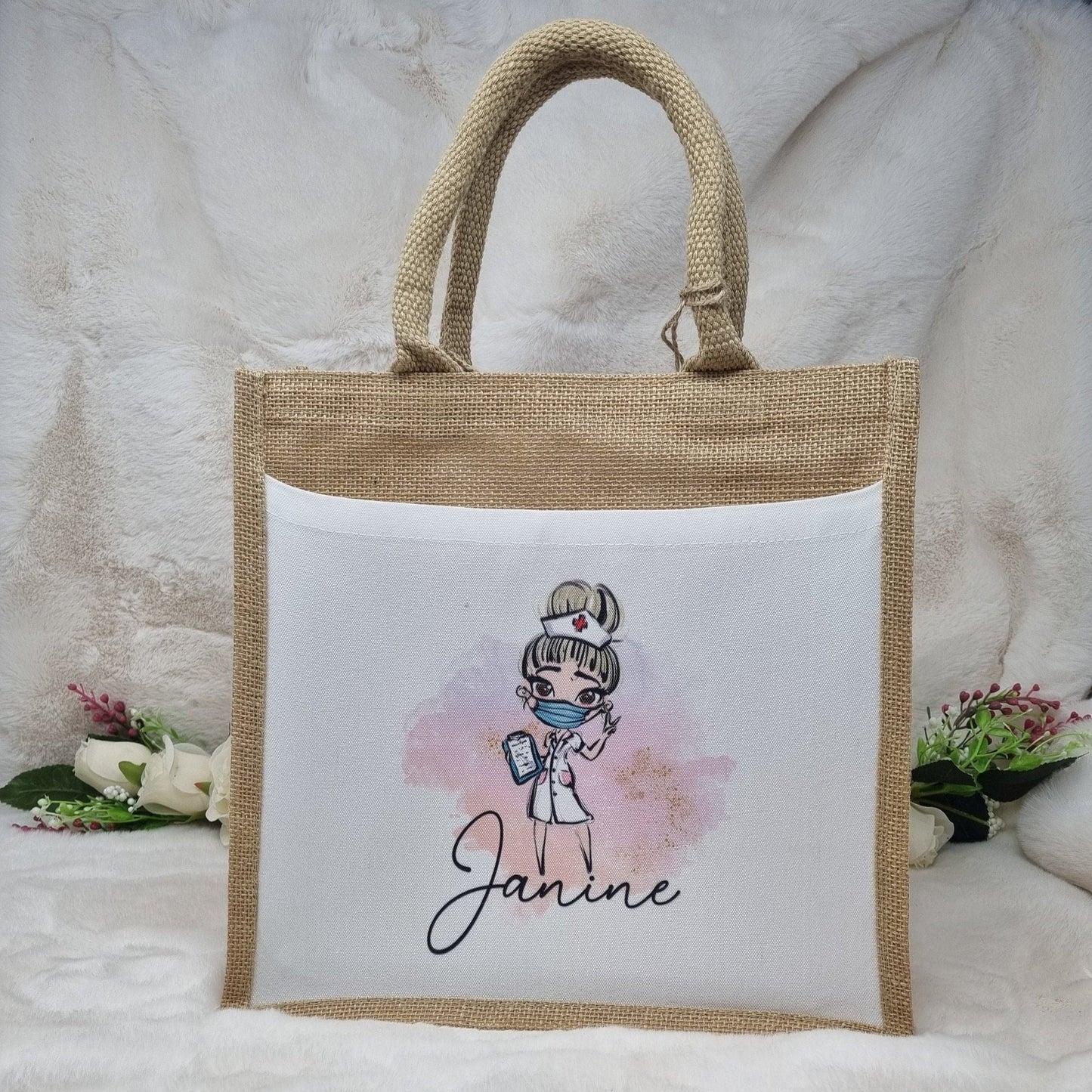 Nurse Jute Bag, Nurse Lunch Bag, Personalised Nurse Lunch Bag, Work Bag, Nurse Gift