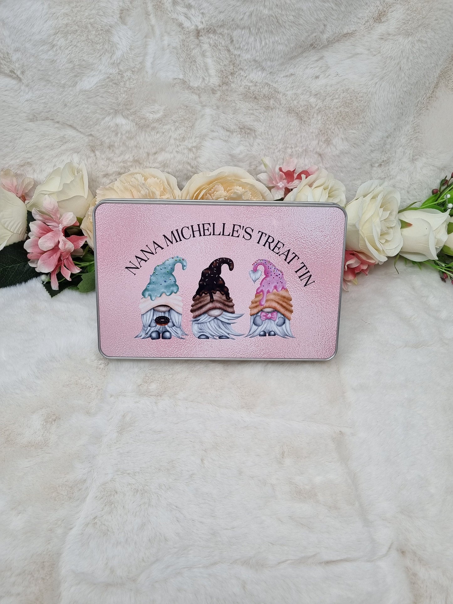 Personalised Gnome Treat Tin, Goodie Tin, Gnome Biscuit Tin