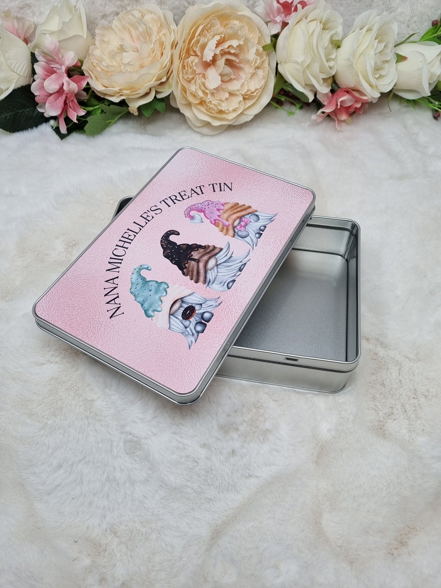 Personalised Gnome Treat Tin, Goodie Tin, Gnome Biscuit Tin