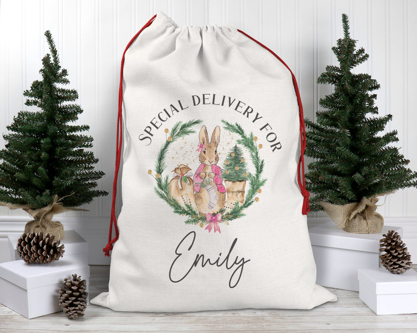 Large Luxury Peter Rabbit Christmas Sack, Christmas Eve Sack, Santa Sack, Initial Sack, Linen Sack, Peter Rabbit
