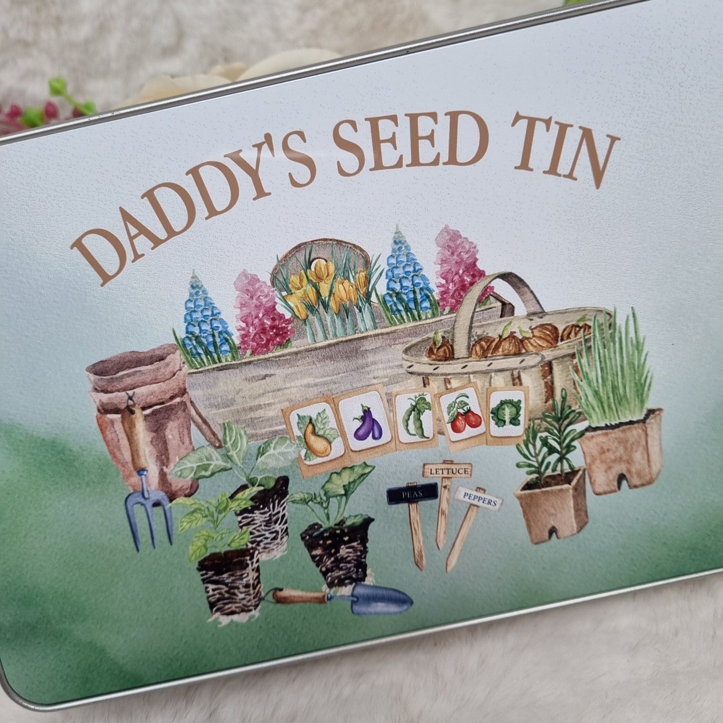 Personalised Storage Seed Tin, Gardeners Tin, Grandad's/Dad's Gardener Tin