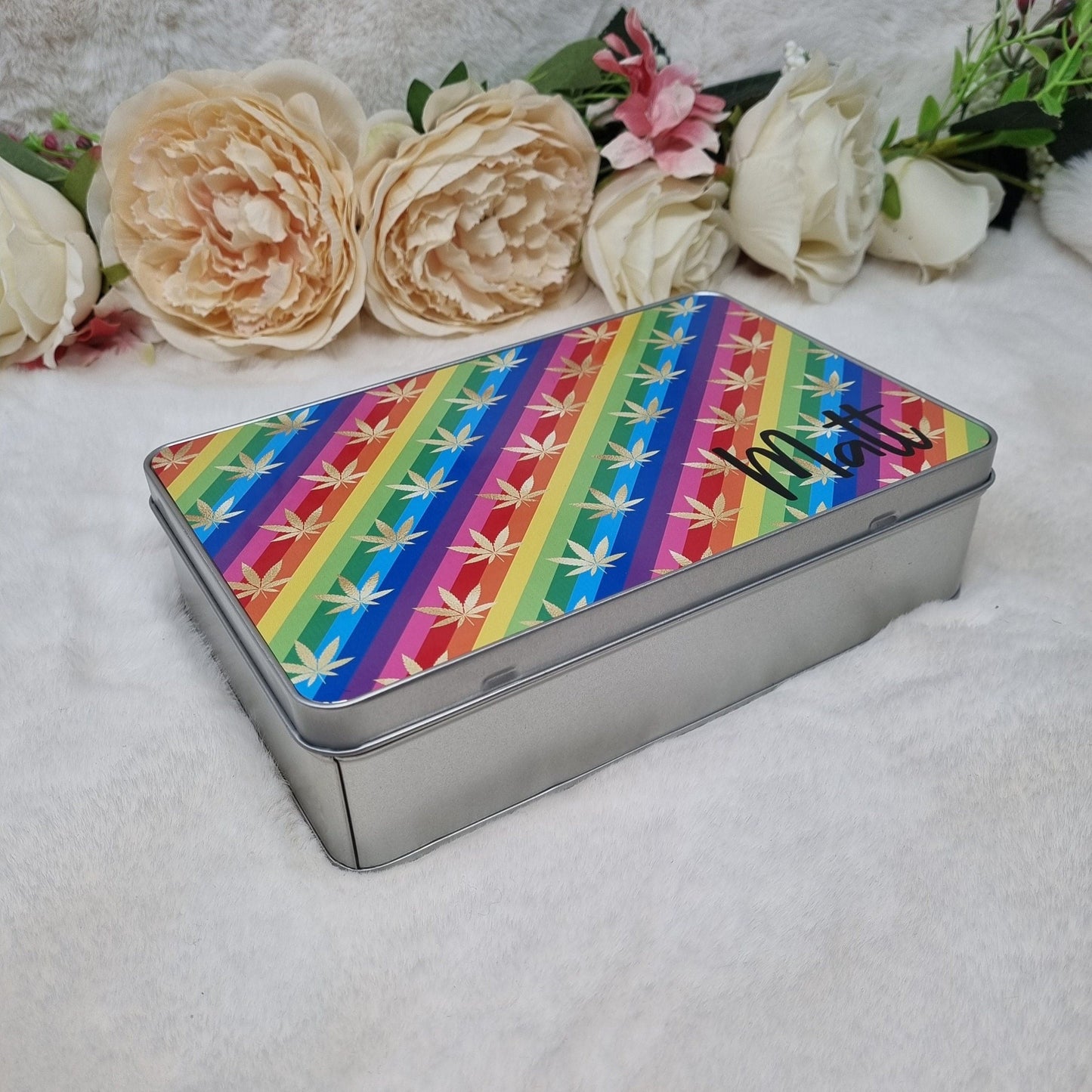 Marijuana Tin, Smokers Tin, Tobacco Leaf Tin, Goodie Tin