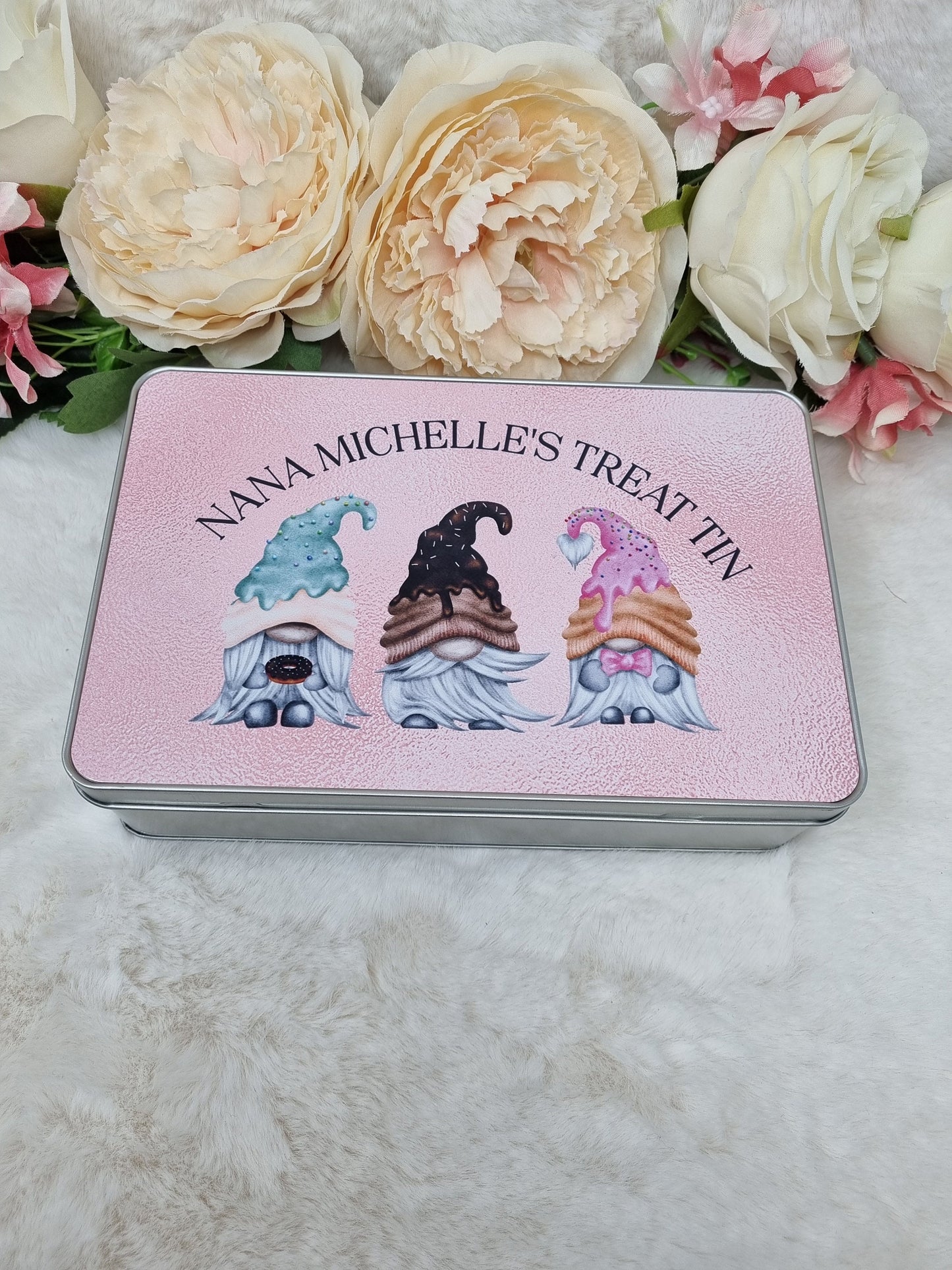 Personalised Gnome Treat Tin, Goodie Tin, Gnome Biscuit Tin