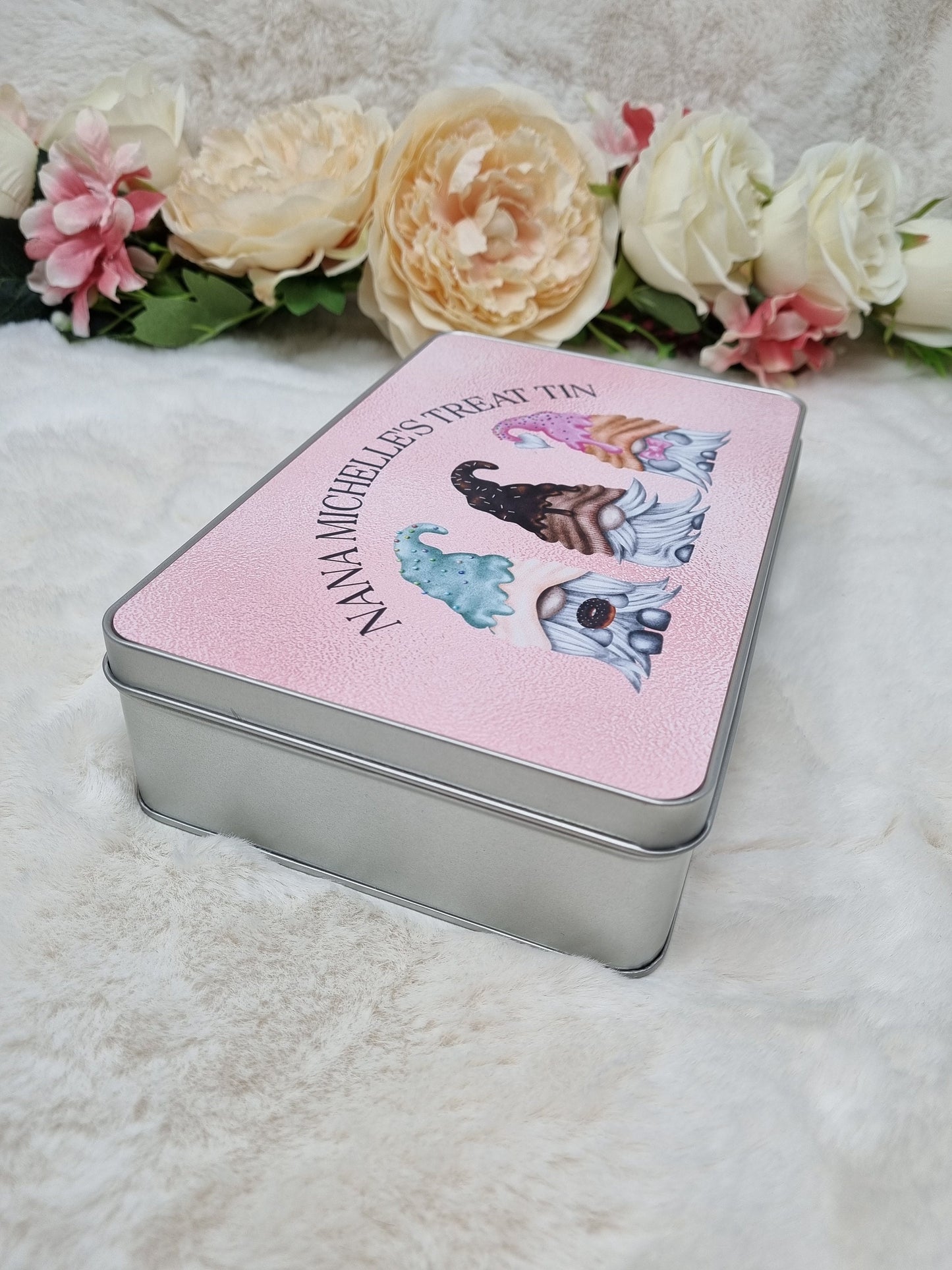 Personalised Gnome Treat Tin, Goodie Tin, Gnome Biscuit Tin