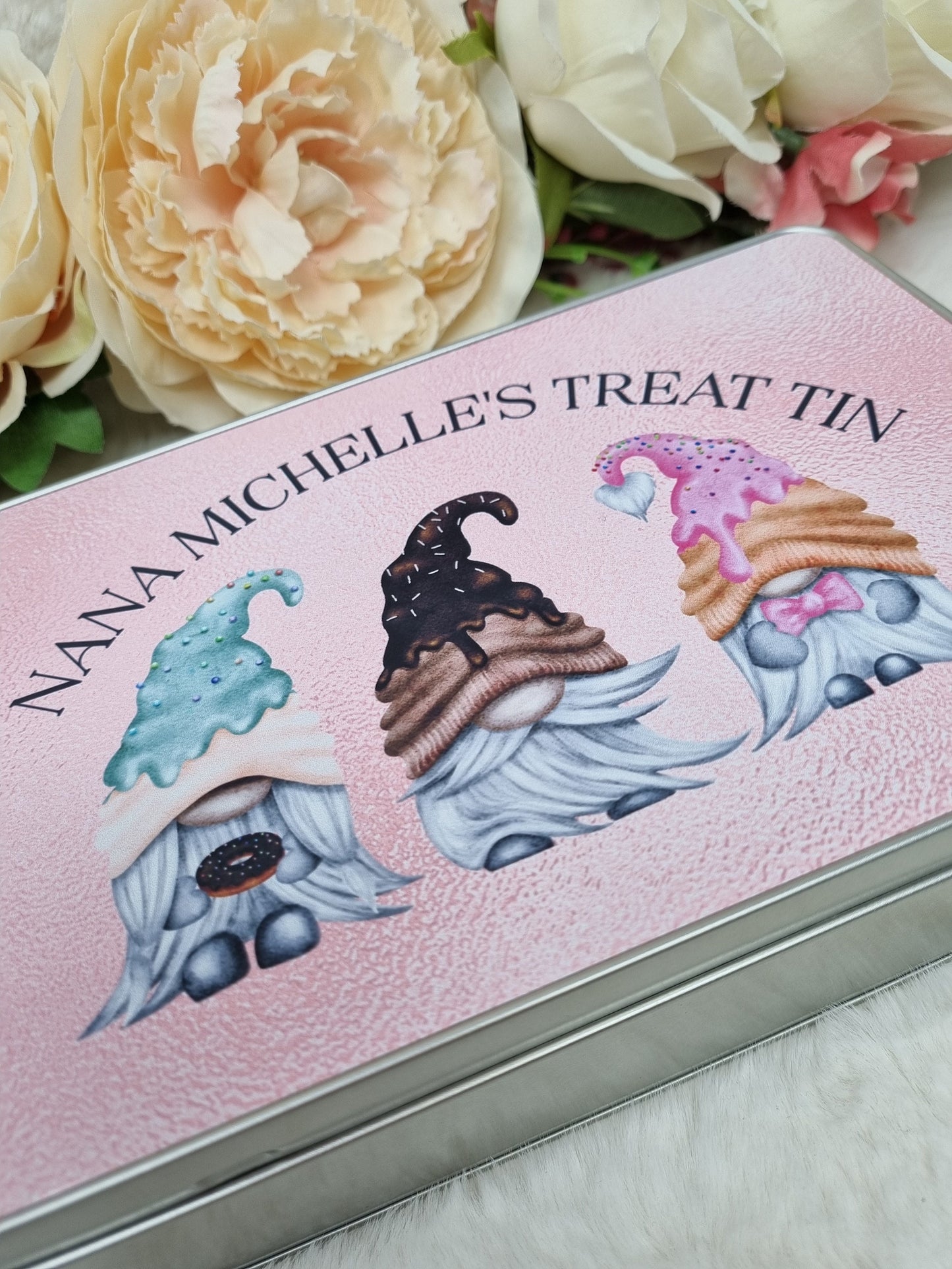 Personalised Gnome Treat Tin, Goodie Tin, Gnome Biscuit Tin