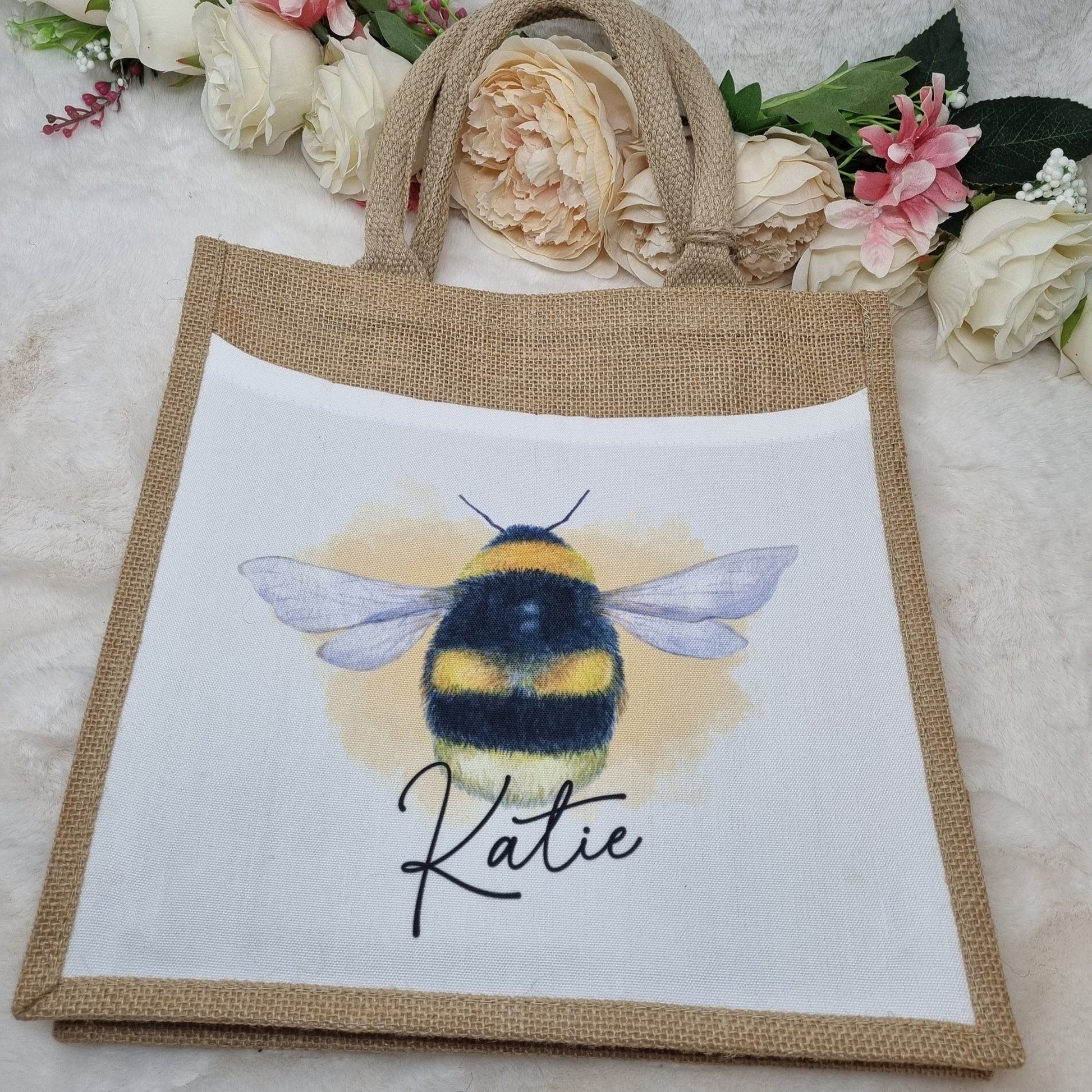 Personalised Bumble Bee Jute Bag