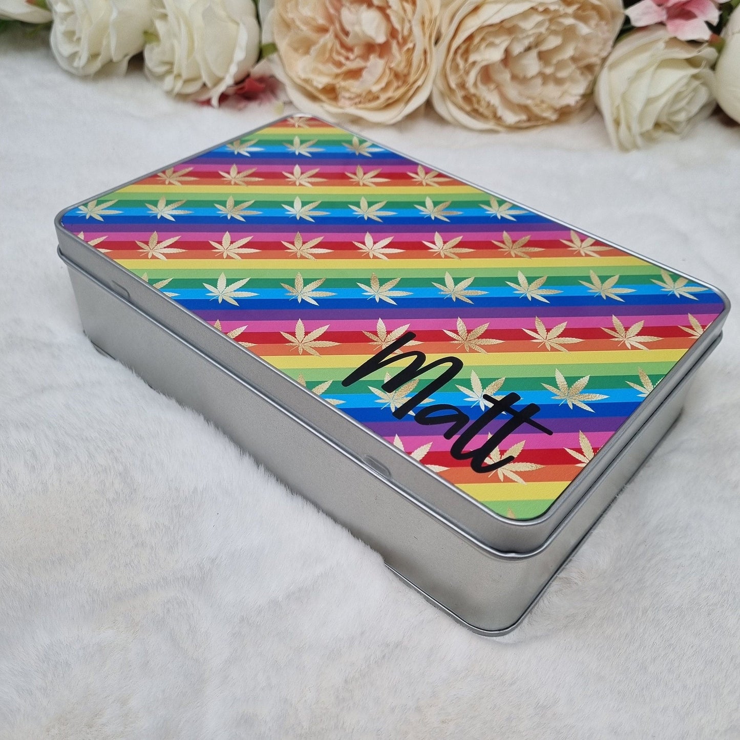 Marijuana Tin, Smokers Tin, Tobacco Leaf Tin, Goodie Tin