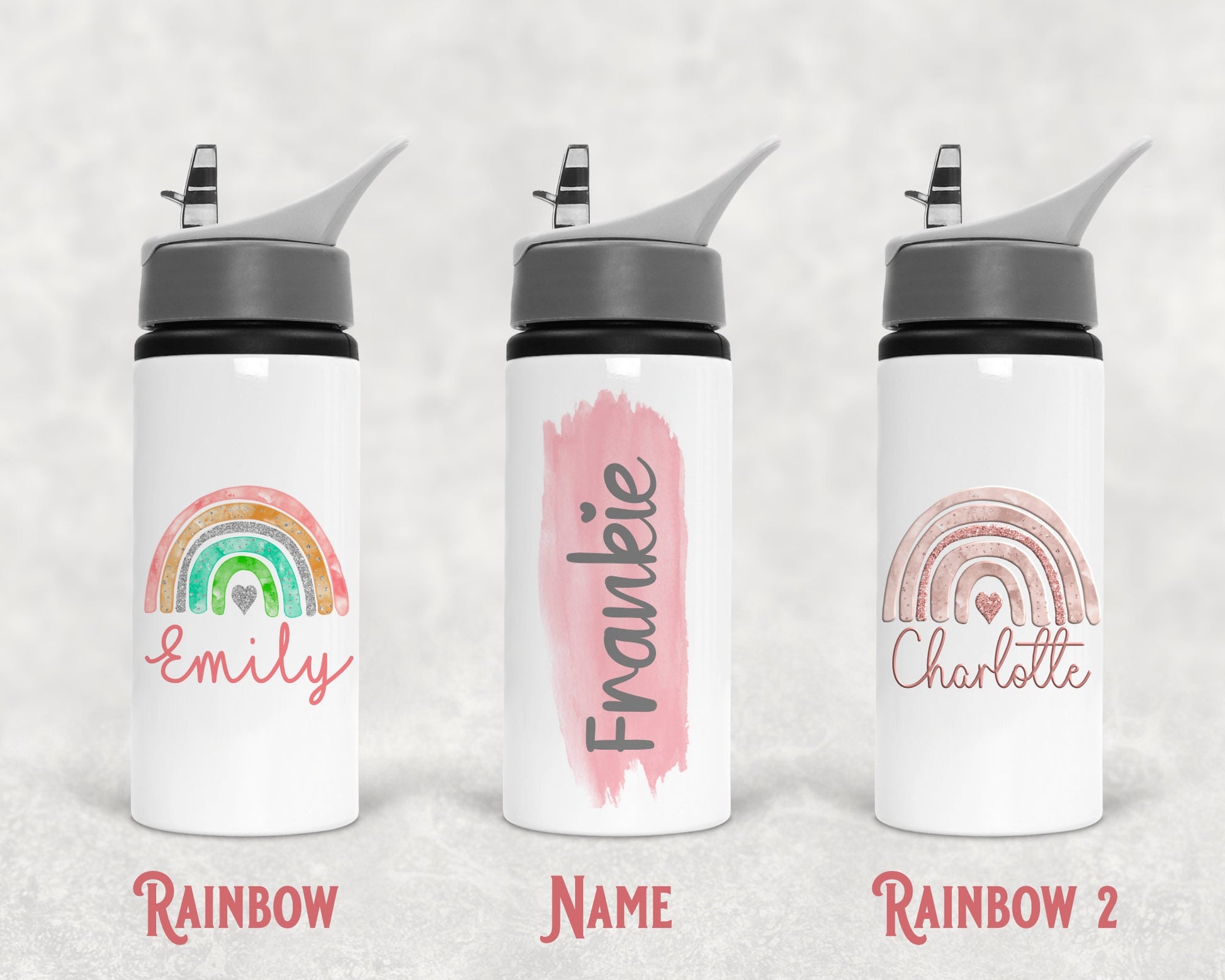 Girls Name Water Bottle Grey Lid