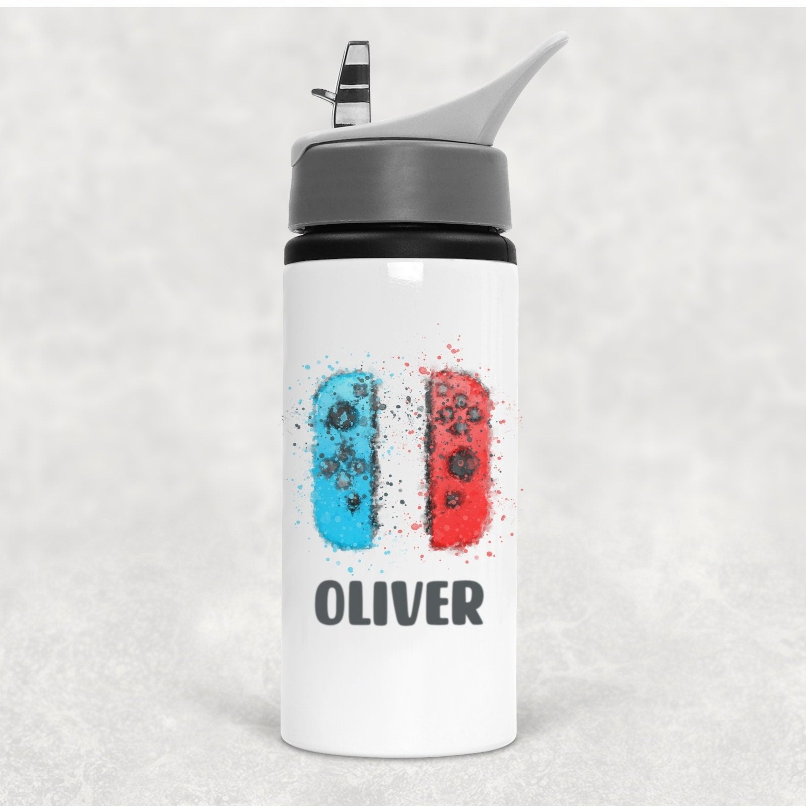 Personalised Grey Lid Gaming Controller Water Bottle