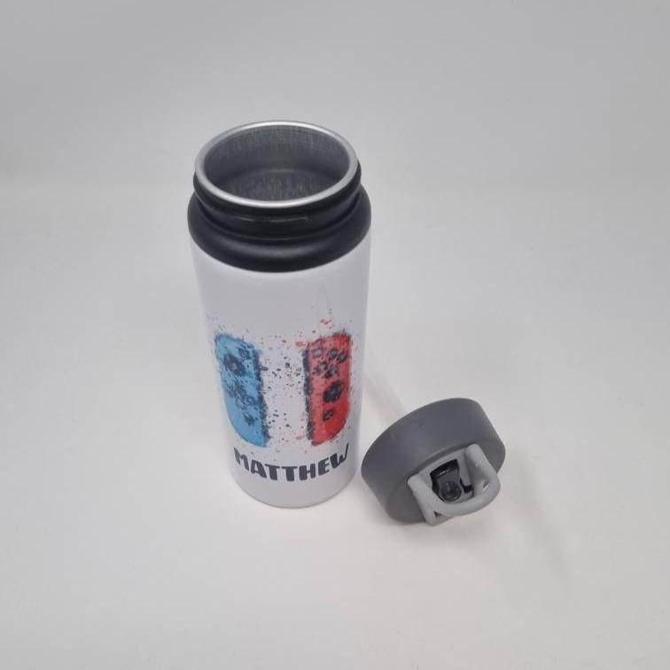 Personalised Grey Lid Gaming Controller Water Bottle