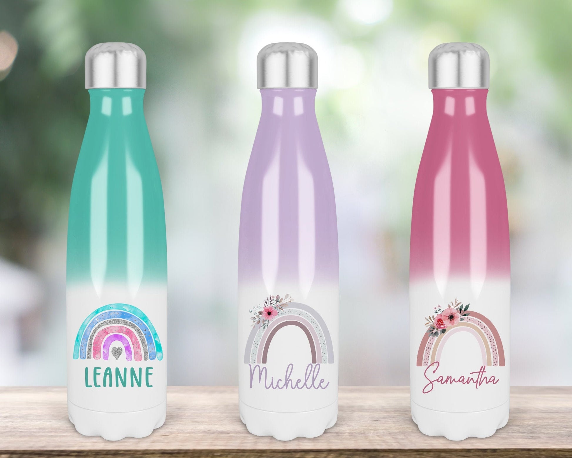 Personalised Ombre Rainbow Water Bottle