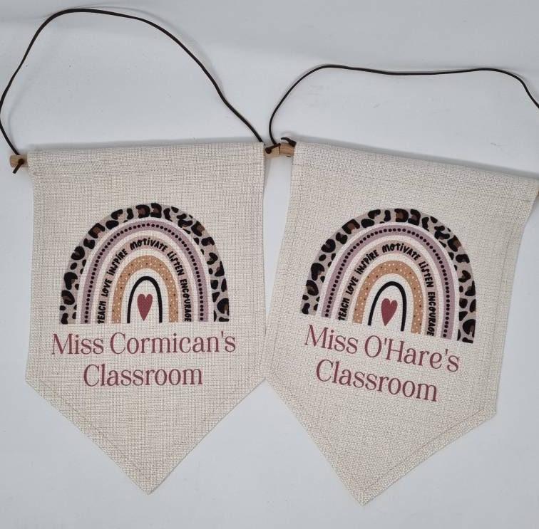 Personalised Teacher Flag, Hanging Pennant, Classroom Decor, Teacher Sign, Classroom Sign, Teacher Gift, Thank You Teacher, End Of Term Gift