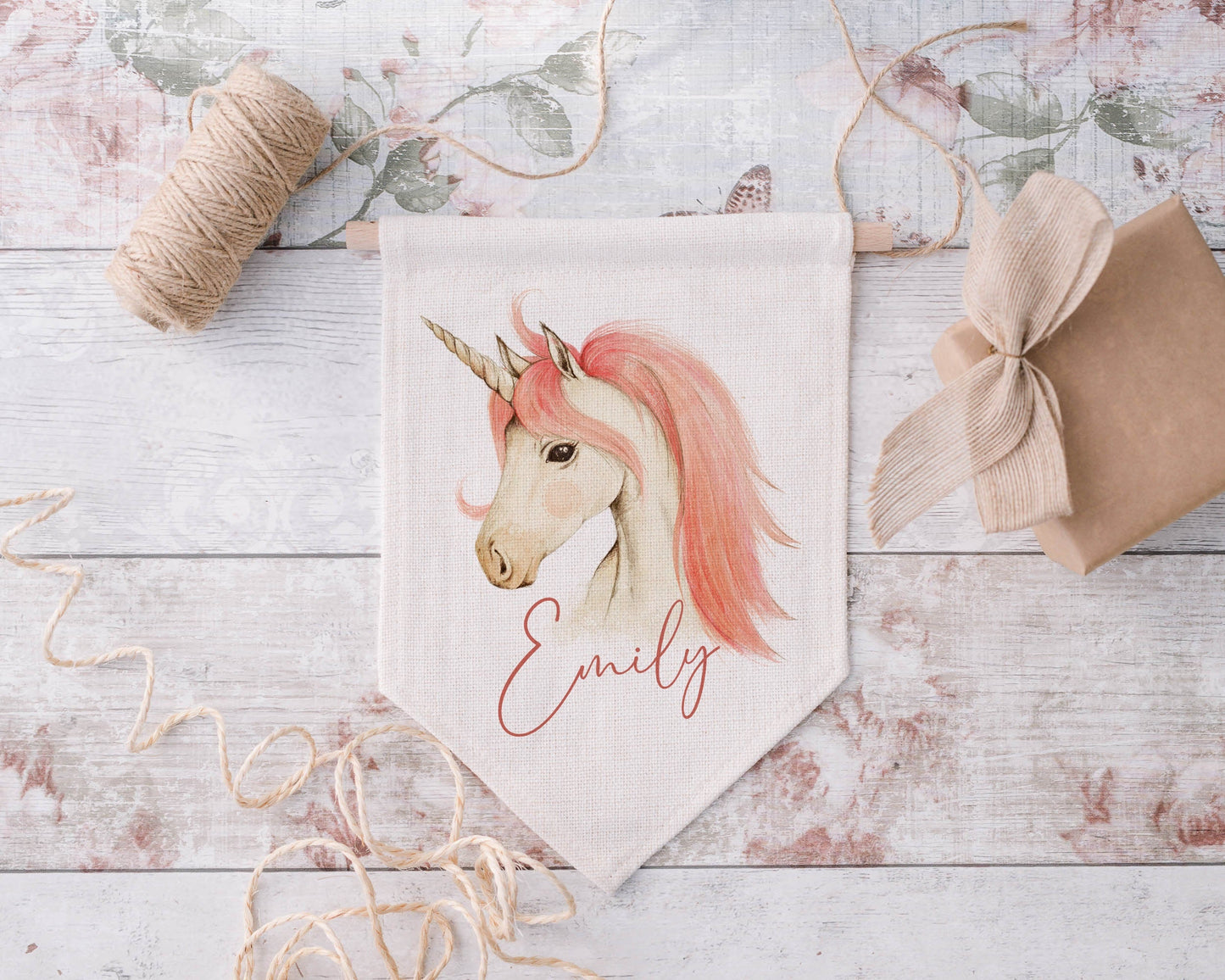 Personalised Unicorn Flag, Unicorn Pennant, Unicorn Bedroom Decor, Unicorn Gift, Little Girls Bedroom