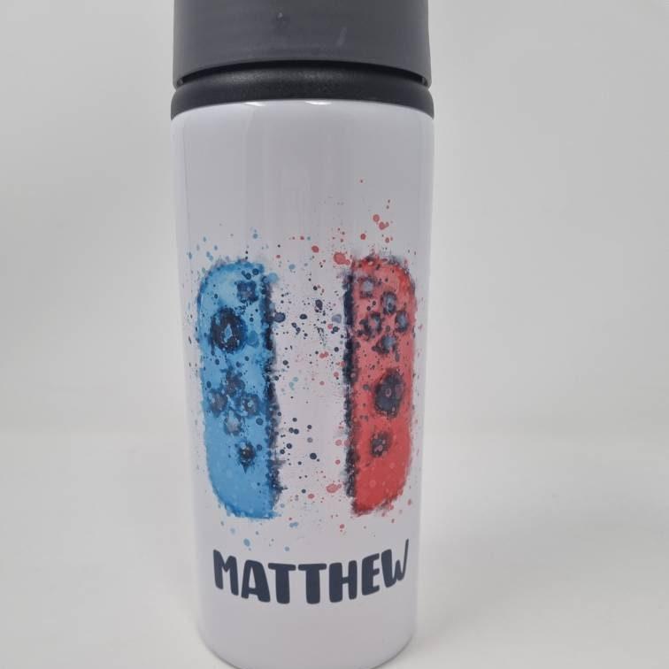 Personalised Grey Lid Gaming Controller Water Bottle