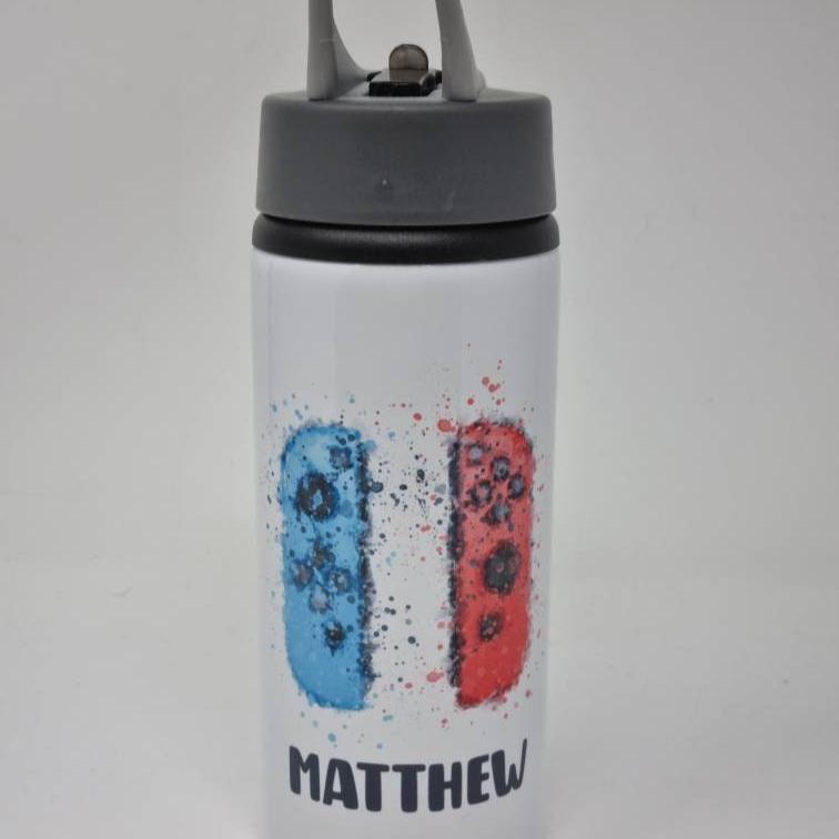 Personalised Grey Lid Gaming Controller Water Bottle