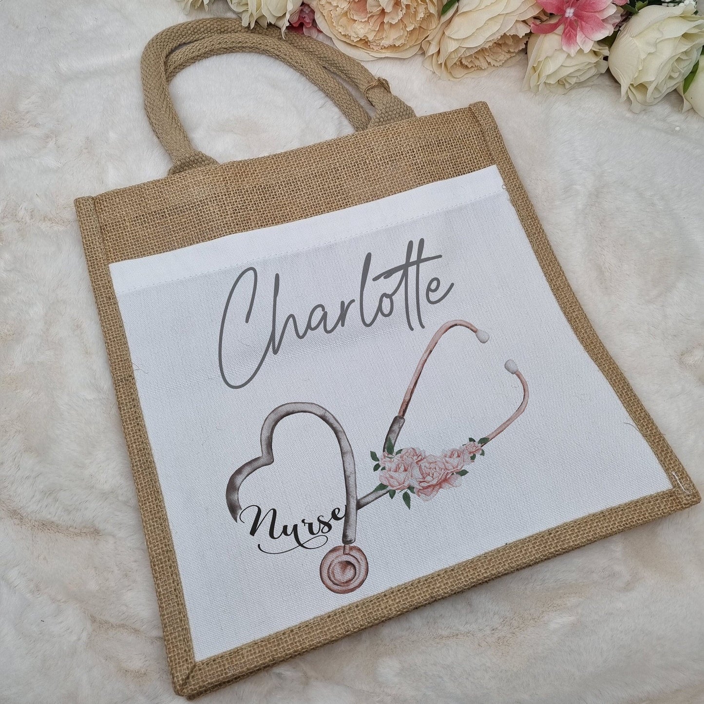 Nurse/Student Nurse Jute Bag, Nurse Lunch Bag, Personalised Nurse Lunch Bag, Work Bag, Nurse Gift