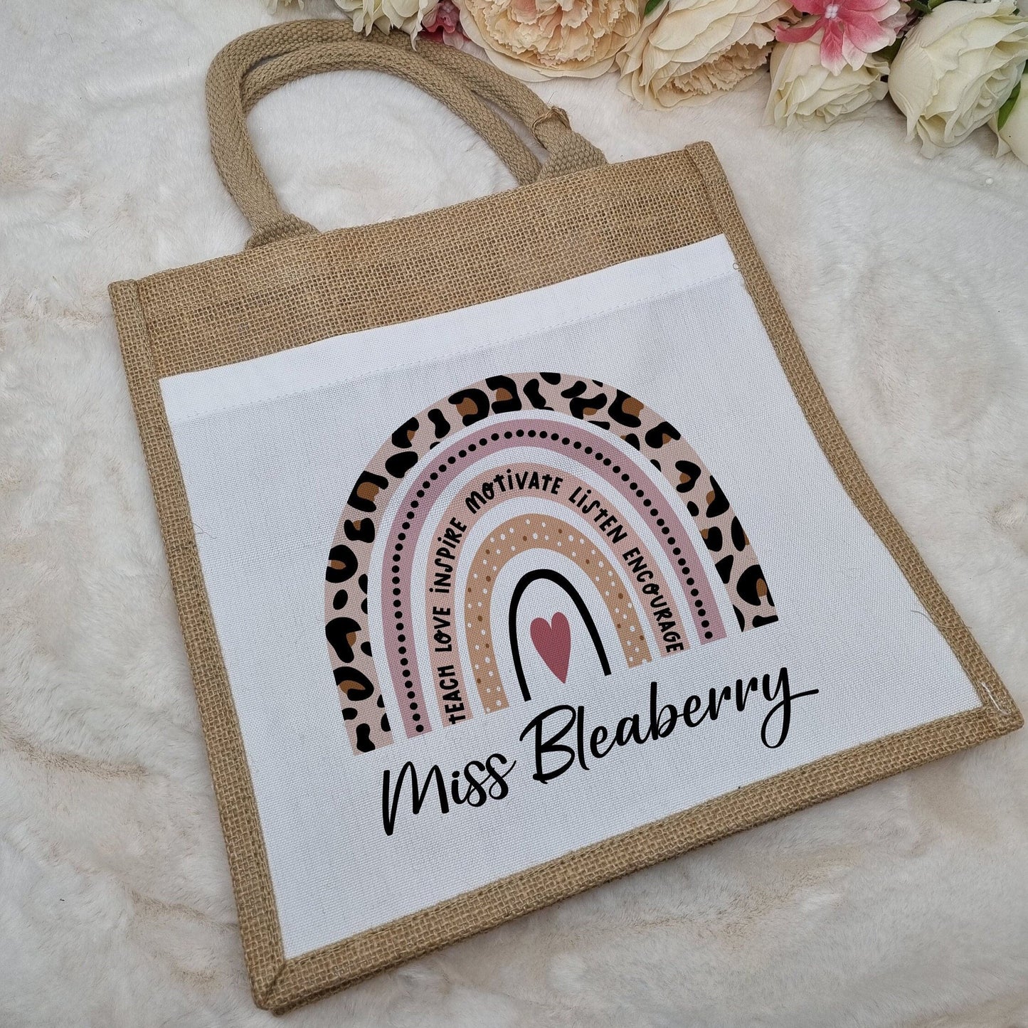 Personalised Teacher Jute Bag, Teacher Lunch Bag, Personalised Lunch Bag, Work Bag, Teacher Gift