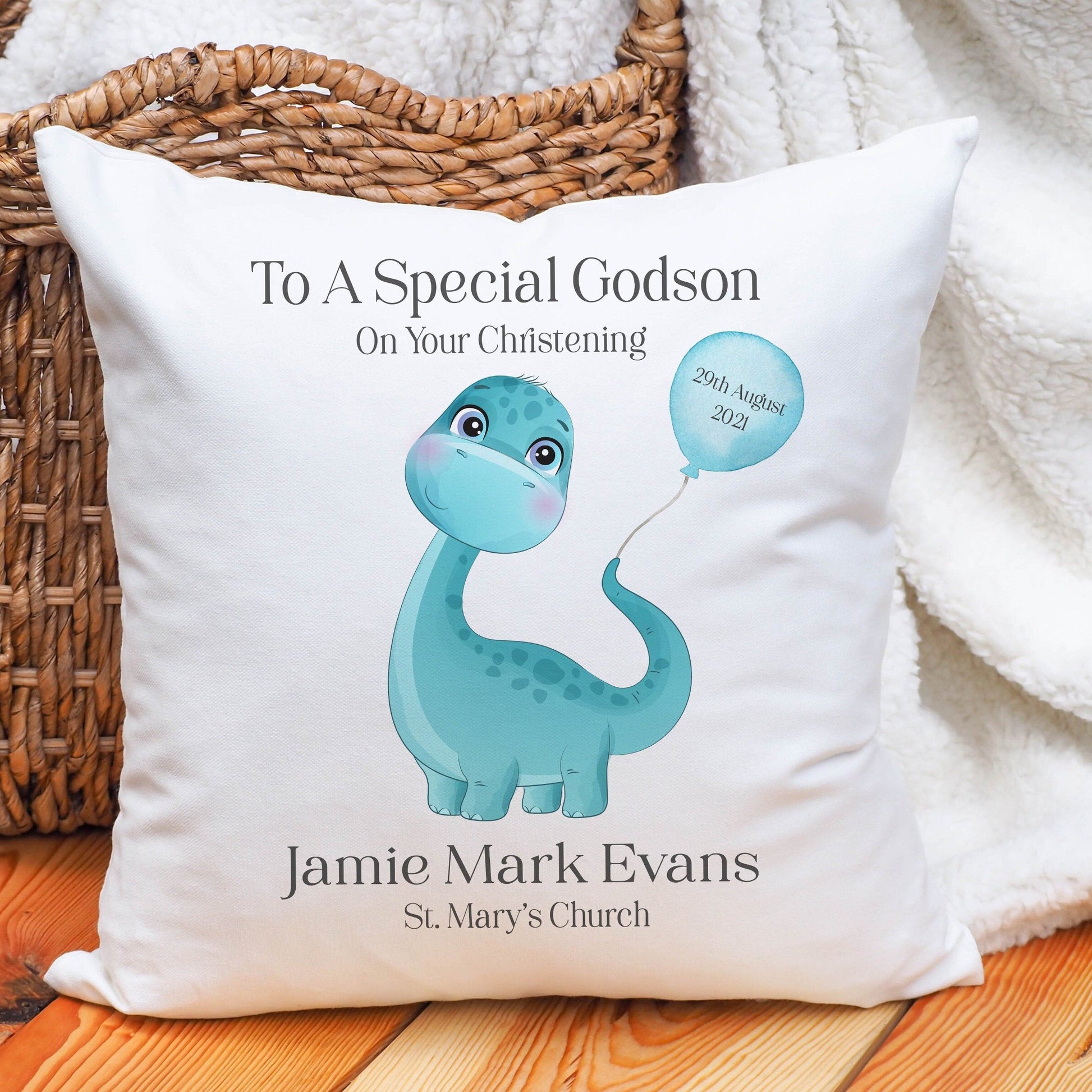 Personalised Dinosaur Christening Cushion