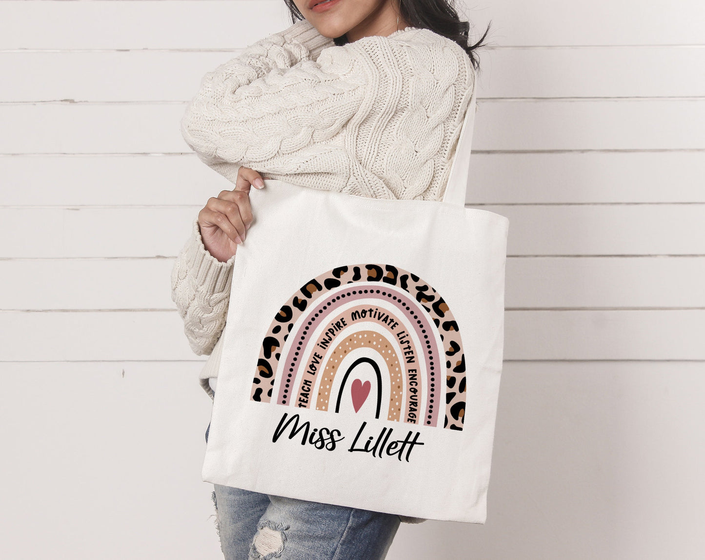 Personalised Teacher Tote Bag, Teacher Gift, Rainbow Teacher, Thankyou Teacher